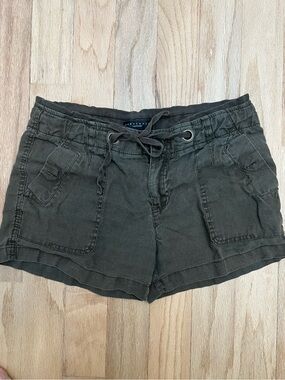 Sanctuary Olive Green Linen Drawstring Utility Shorts M